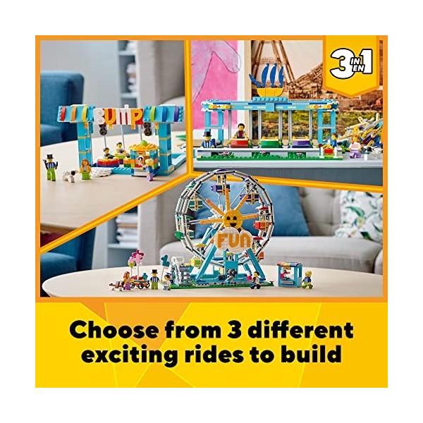 LEGO Creator 3in1 Ferris Wheel 31119 Building Kit with Rebuildable Toy Bumper Cars, Boat Swing and 5 Minifigures. New 2021 1