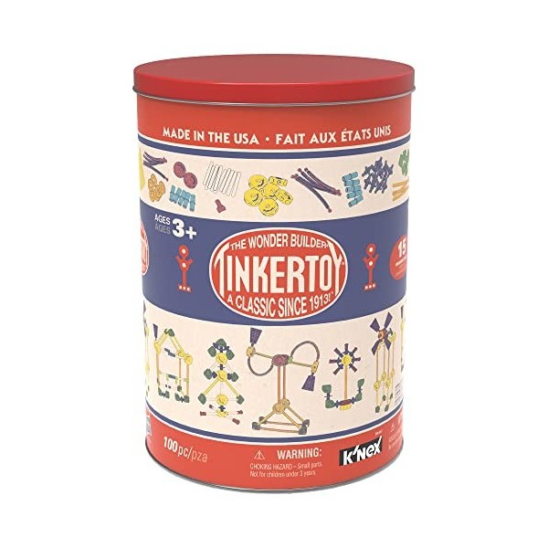 Tinkertoy – Boîte de construction rétro – 100 pièces – Boîte à collectionner – À partir de 3 ans