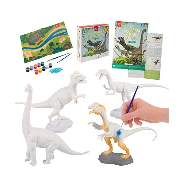 Nene Toys Kit de Peinture Dinosaures pour Enfants de 3 à 7 ans [Les Indomptables du Jurassique] – 4 Dinosaures, 10 Peintures,