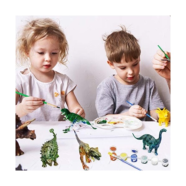 THE TWIDDLERS Kit Dinosaure 26 Pièces: 5 Figurines Dino, 5 Ensembles de Peintures 8 Couleurs Chacune , 10 Pinceaux & 5 Arbre