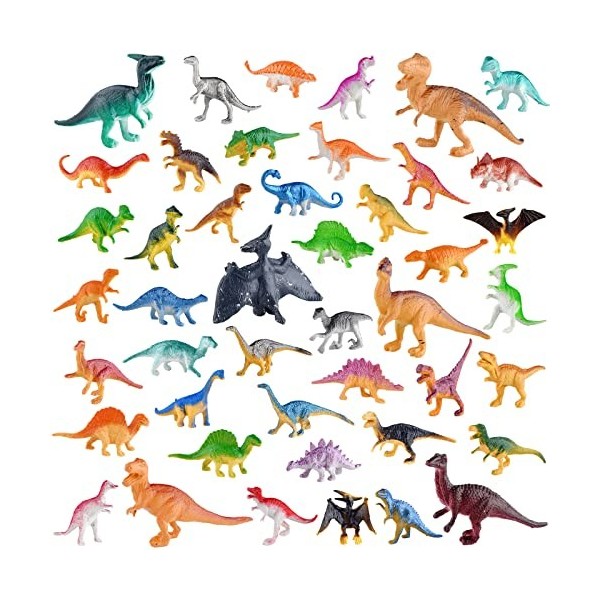 PLULON 45 Pcs Mini Dinosaure Jouets Enfants Figurines Dinosaure Animaux en Plastique Dinosaure Gâteau Toppers Ensemble Jeu En