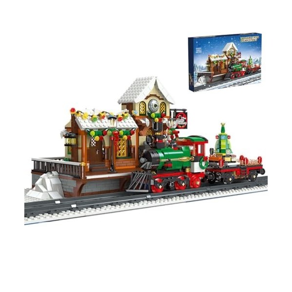 YDRO Briques de construction de train de Noël avec lumière, modèle de gare dhiver de Noël, jouet pour adultes et adolescents