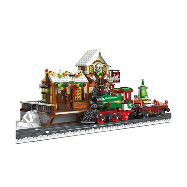 YDRO Briques de construction de train de Noël avec lumière, modèle de gare dhiver de Noël, jouet pour adultes et adolescents
