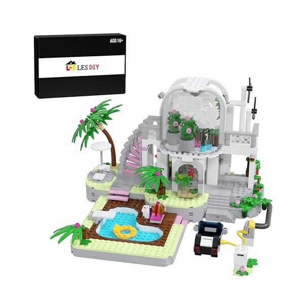 LuminaNova MOC Kit darchitecture 795 pièces - Modèle Poolside Garden Cottage - Jouet dornement créatif pour enfants et adul