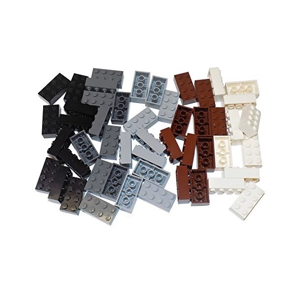 LEGO Pièces et pièces: Assortiment de briques 2x4 noir, gris foncé, gris clair, brun rougeâtre, blanc - 50 pièces