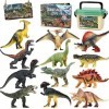 FRUSE Dinosaure Jouet,12 Pcs Grandes Réaliste Figurine Dinosaure avec T-Rex,Seau de Stockage,Livre Dinausaures,Dinosaure Cade