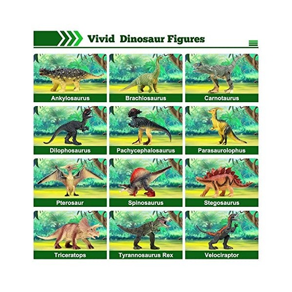 FRUSE Dinosaure Jouet,12 Pcs Grandes Réaliste Figurine Dinosaure avec T-Rex,Seau de Stockage,Livre Dinausaures,Dinosaure Cade