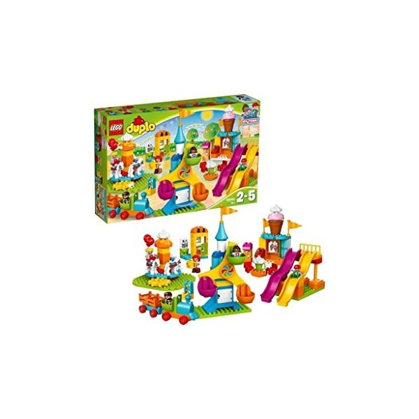 LEGO 10840 Duplo Ma Ville Le Parc dattractions, Jeu de Construction incluant Un Train et des toboggans