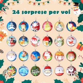 Kesote Calendrier de lAvent 2023 Calendrier de lAvent avec 24 Pendentifs en verre, décoration de Noël pour sapin de Noël, c