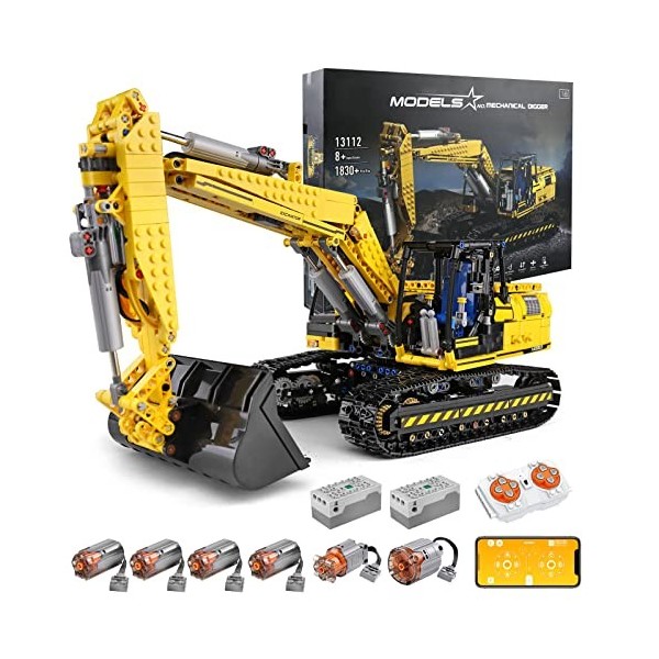 SDXFUWA 13112 Technique Excavatrice, Pelleteuse Motorisée Télécommande Contrôle APP & RC Modèle, pour Age 8+ 1,830+ pièces 