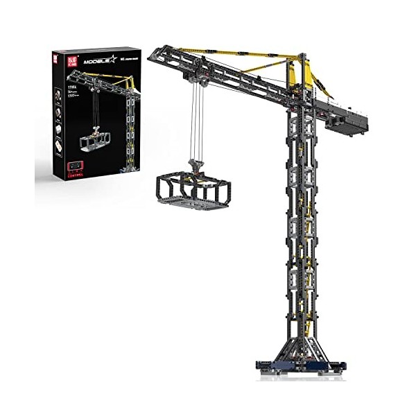 Grue à Tour Télécommandée 12 Canaux – Rotation 680°, Lumières Et Sons – Pour Enfants – Jouet De Construction – Jaune