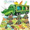 Dinosaure Jouet Camion Transporteur de Voiture Enfant avec 6 Dinosaure Figurine et Voitures Jouet Garcon 21 en 1 Interactif D