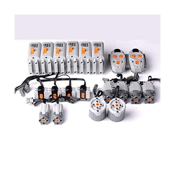 WWEI Technik Power Functions Set de 8 moteurs, 2 télécommandes, 2 boîtes à piles, 4 récepteurs, compatible avec grue Lego Tec
