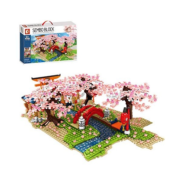 Blocs de construction de maison - 1106 pièces Pavillon de fleurs de cerisier japonais vue sur la rue, ensemble de constructio