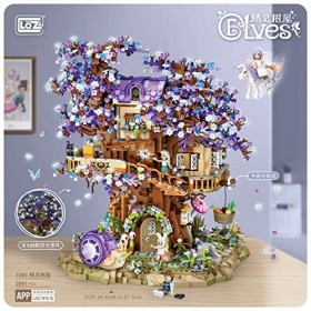 LOZ 1065 Blocs de construction éducatifs Toy Architecture Elves Tree House avec Sakura Balcony Garden Horse Houses Modèle Bui