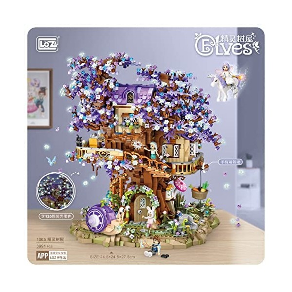 LOZ 1065 Blocs de construction éducatifs Toy Architecture Elves Tree House avec Sakura Balcony Garden Horse Houses Modèle Bui