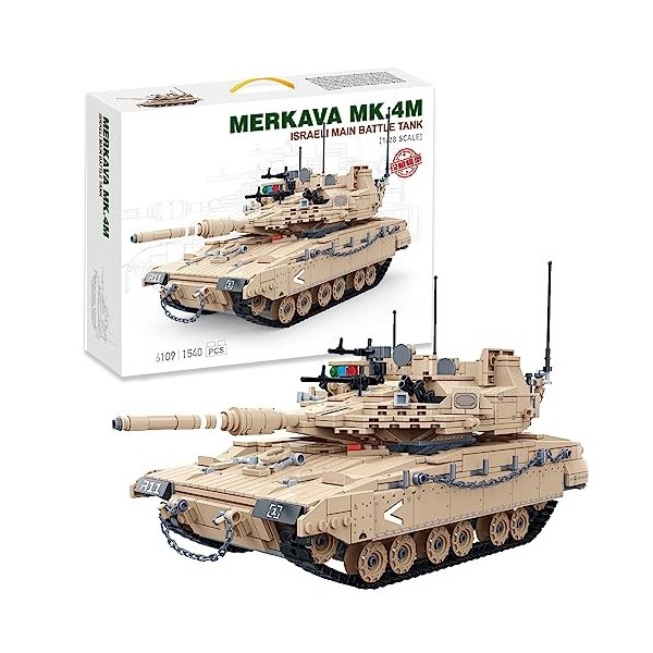 NVOSIYU Char Militaire - Merkava Main Battle Tank Jeu de Construction avec 4 Figurines, Compatible avec Lego 1540 Pièces 