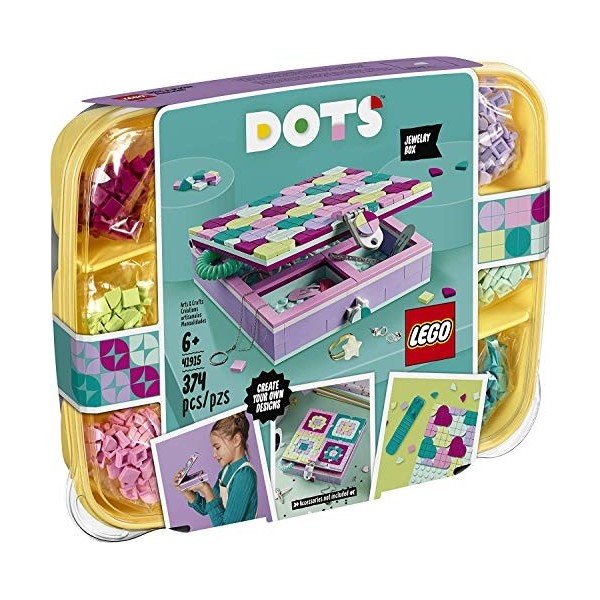 LEGO DOTS Boîte à bijoux 41915 Kit de décorations artistiques pour enfants qui aiment les arts et lartisanat cool, une excel