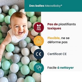 MEOWBABY Parcours Motricité avec Piscine a Balle pour Bébé - Enfant Module de Motricité 200x45cm/100 Balles, Velours, Gris Cl