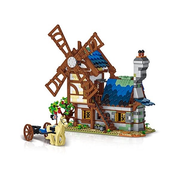 Bataop Modular Building, Moulin à Vent de la Ville Médiévale - Jeu de Construction de Maison, Compatible avec Lego Maison 20