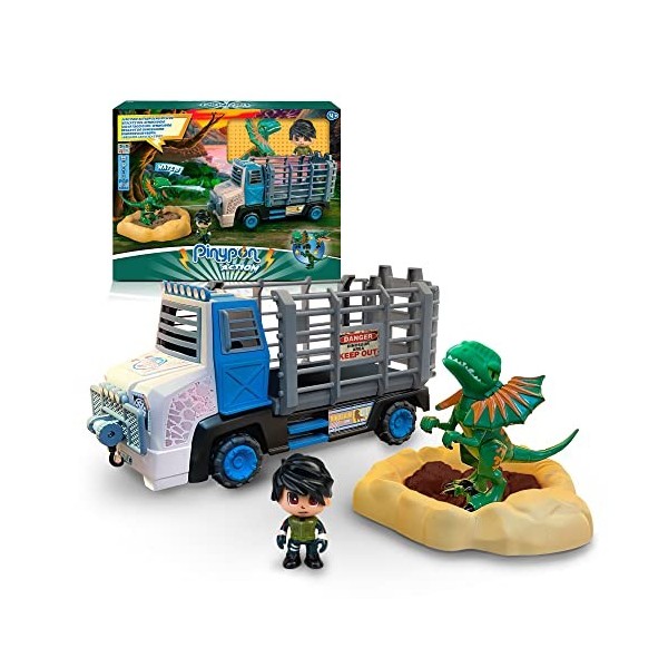 Pinypon Action - Dilophosaurus Dinosaur Rescue | Ensemble comprenant un camion-jouet, une figurine dexplorateur, une poupée 