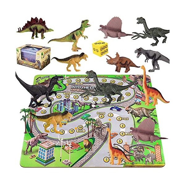 ele ELEOPTION Ensemble de Jouets Dinosaures avec Tapis de Jeu, Jouet Dinosaure sûr pour créer Un Monde Jurassique pour garçon