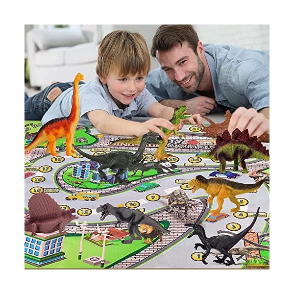 ele ELEOPTION Ensemble de Jouets Dinosaures avec Tapis de Jeu, Jouet Dinosaure sûr pour créer Un Monde Jurassique pour garçon