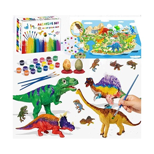 Felly Dinosaure Enfant Jouet avec Kit de Peinture, 47Pcs Jouet Dinosaure  Kit Peinture, Dinosaures Figurines en 3D - Tapis de