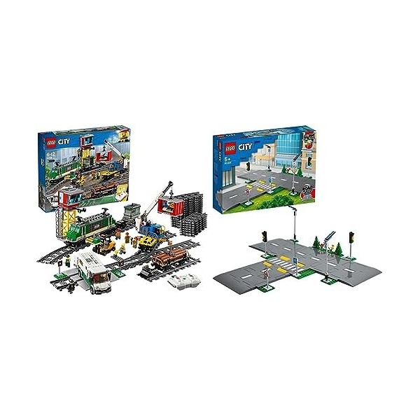 LEGO 60198 City Le Train de Marchandises Télécommandé, Jouet pour Enfants dès 6 Ans, Bluetooth RC, 3 Wagons, Rails et Accesso