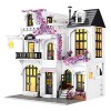 Ponam 3716 Pièces Jeu de Construction, Europe Fleur Rue Maison avec lumière LED, Architecture Maison de Ville, Modular Buildi