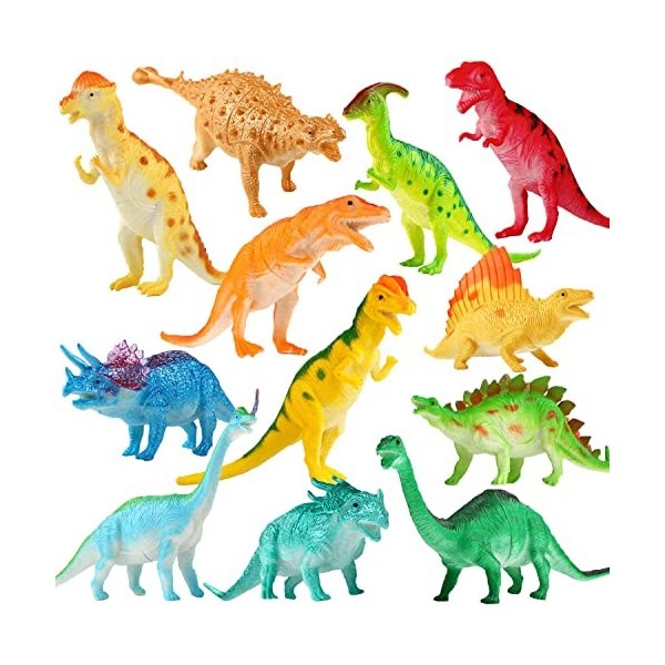 YeoNational&Toys 12 Dinosaures réalistes, Jouet Dinosaure, Grand Ensemble de 7 Pouces de Dinosaures, Jouets éducatifs pour ga