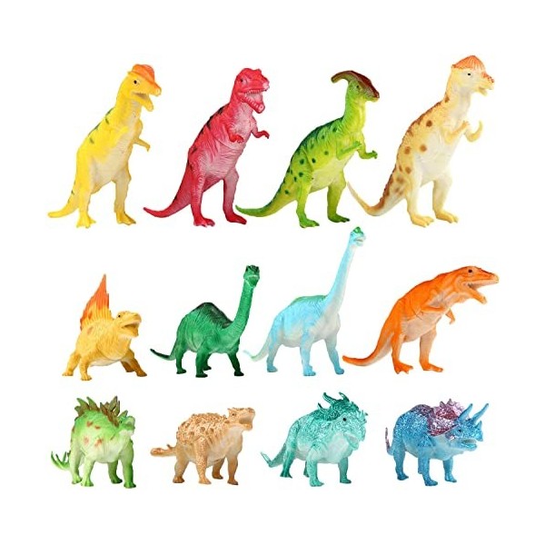 YeoNational&Toys 12 Dinosaures réalistes, Jouet Dinosaure, Grand Ensemble de 7 Pouces de Dinosaures, Jouets éducatifs pour ga