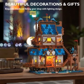 JMBricklayer 41107 Lot de 2 450 blocs de construction pour magasin de pêche médiévale avec éclairage LED pour 8 à 14 ans garç