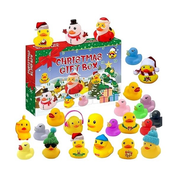 OKESYO Calendrier de lAvent 2023 pour enfants - Petit canard jaune - 24 canards en caoutchouc de Noël - Canard de bain pour 