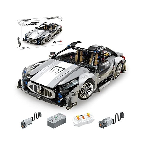 JOYFLY Technic Voiture de Sport Blocs de Construction, 2.4Ghz RC Voiture Télécommandée avec Moteur, Modèle de Voiture à Colle