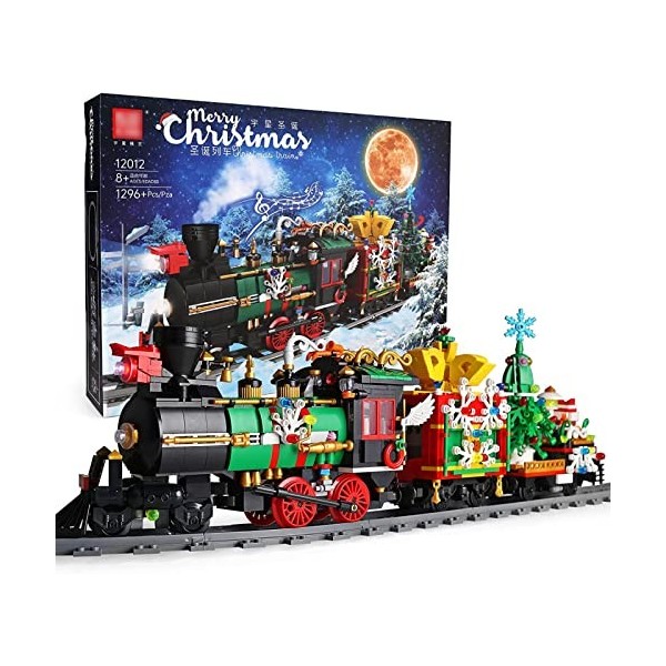 Train De Noël Jeux De Construction Modèle,Avec Télécommande Train De Noël Festif Électrique Bloc De Construction Jouets,1296P