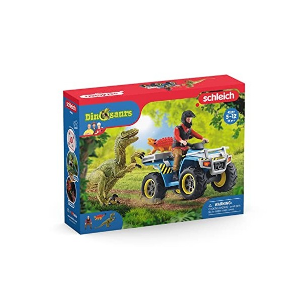 Schleich 41466 Fuite sur Quad Face au vélociraptor, dès 5 Ans, Dinosaurs - Coffret, 24,5 x 6,6 x 19 cm