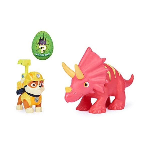 PAW PATROL PatPatrouille Mission Dino - Ensemble de Figurines Rubble et Un Dinosaure, pour Enfants à partir de 3 Ans