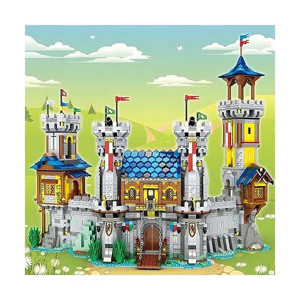 JMBricklayer Ensemble de construction de château médiéval pour adultes, idée de modèle de maison avec lumière LED, objet de c