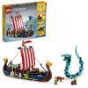 LEGO Creator 31132 Ensemble de jouets de construction 3 en 1 avec bateau viking et serpent Midgard pour garçons, filles et en