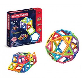Magformers Basic 62pcs Set - Jeu de Construction magnétique pour Enfant - Jeu éducatif de Formes Multicolores aimantées - 62 