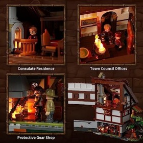 FUNWHOLE Construction avec lumières LED - Médiéval Marché Jeu de maquettes de Construction 2614 PCS pour Ados et Adultes avec