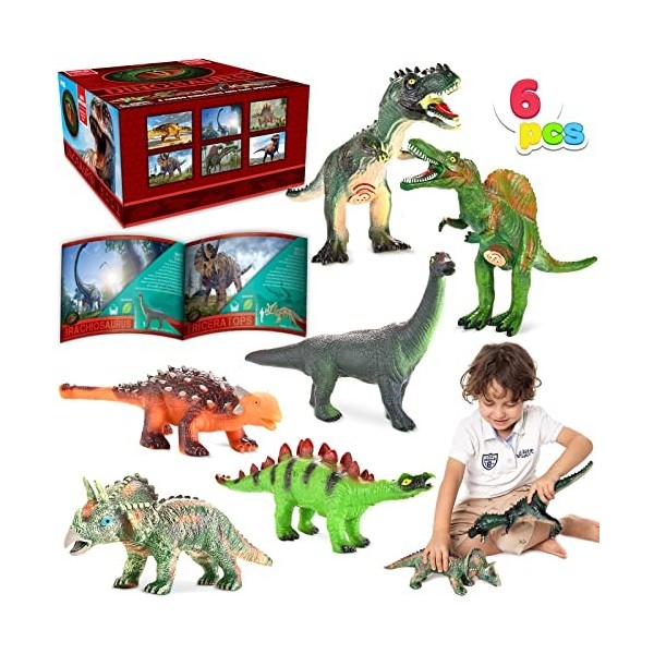 JOYIN 6 Pièces 30.48 à 35.56 cm Jouet Dinosaure Figurine Réaliste Éducatif Cadeaux de Fête pour Enfants avec la Brochure sur 