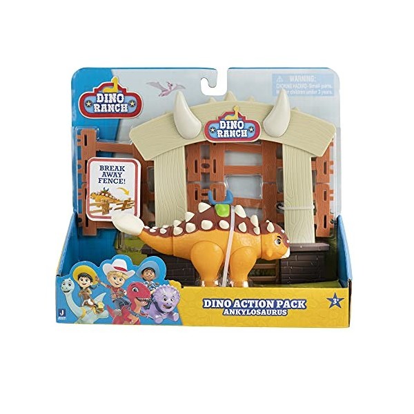 Dino Ranch Pack Action avec Ankylosaure - 4 pièces de clôture à Relier - Quatre Styles à Collectionner - Jouets pour Enfants 