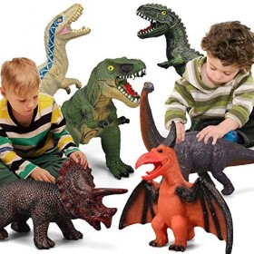 Gzsbaby Jurassic World Lot 6 grands jouets dinosaures enfants et tout-petits Bleu Velociraptor T-Rex Tricératops Grand jouet 