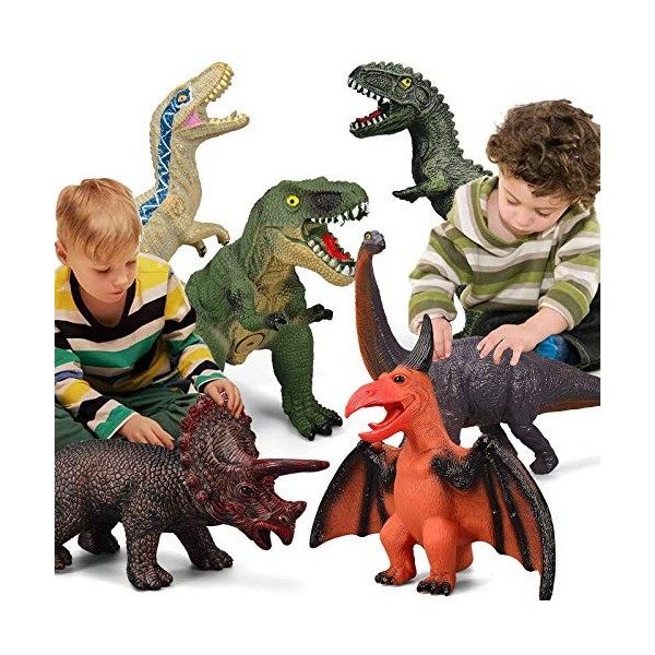 Gzsbaby Jurassic World Lot 6 grands jouets dinosaures enfants et tout-petits Bleu Velociraptor T-Rex Tricératops Grand jouet 