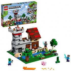 LEGO 21161 Minecraft La Boîte de Construction 3.0, Ensemble 2-en-1 Jouet Château Fort et Ferme avec Les Figurines Steve, Alex