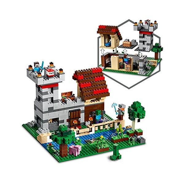 LEGO 21161 Minecraft La Boîte de Construction 3.0, Ensemble 2-en-1 Jouet Château Fort et Ferme avec Les Figurines Steve, Alex
