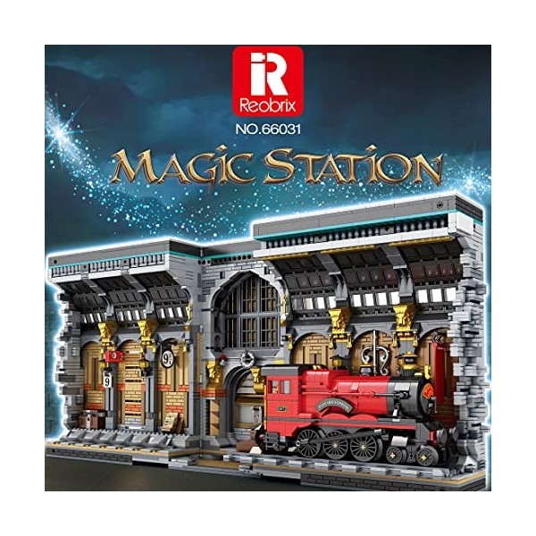Reobrix 66031 Train Station de blocs de serrage, 3061 pièces MOC Grand kit technique Magical World Series pour adultes, fille