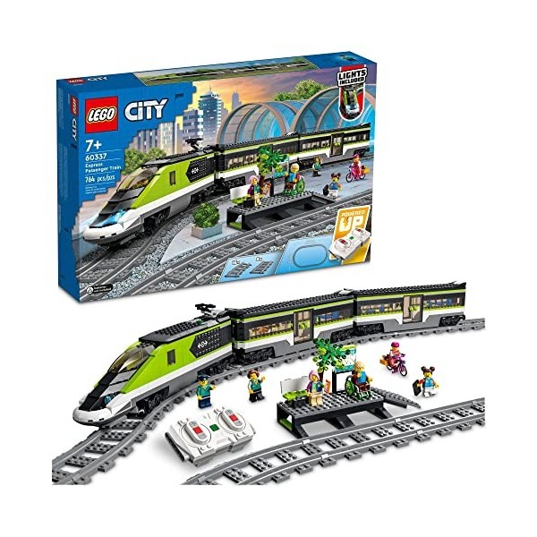 LEGO City Express 60337 Jeu de train de passagers télécommandé, cadeaux pour enfants, garçons et filles avec phares fonctionn